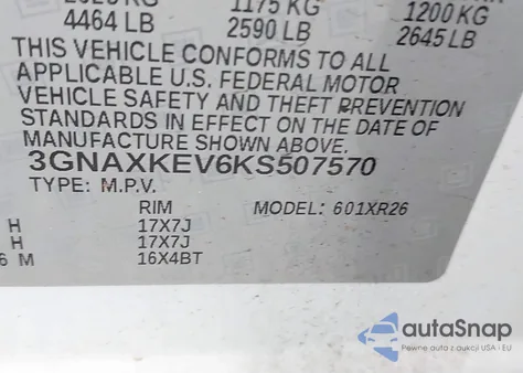 2019 Chevrolet Equinox Lt из США, поврежденный, VIN 3GNAXKEV6KS507570